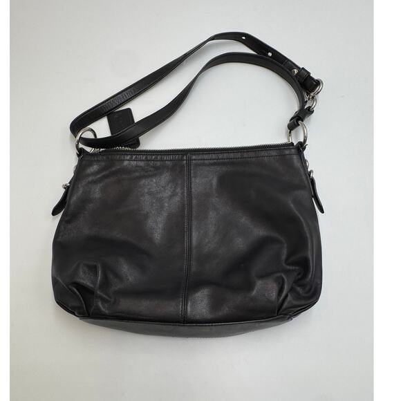 Genuine Leather Black Hobo Shoulder Bag White Stitching Crossbody Strap - Picture 1 of 11
